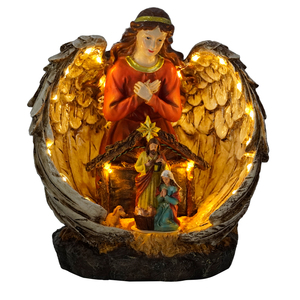 Ángel guardián religioso Belén <span class=keywords><strong>Cuna</strong></span> giratoria Alas brillantes Luces LED cálidas Decoración navideña con movimiento - Product Image 1