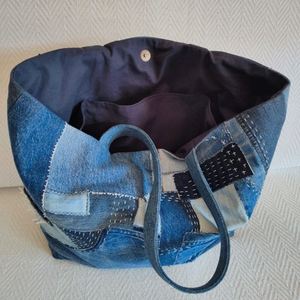 Denim <b>Patchwork</b> Shoulder <b>Bag</b> Custom Travel Fashion Women Tote Handbags Weekender Beach <b>Bags</b> Shopping Summer Autumn Recycled - Product Image 4