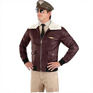 Men's <b>Vintage</b> Leather Bomber Jacket with Faux <b>Fur</b> Collar Zipper Closure Windproof Winter <b>Coat</b> Regular Fit Solid Color - Product Image 6