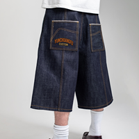 Fabricant OEM ODM de shorts en jean brut pour hommes, sur mesure, avec surpiqûres contrastées, coupe large, style baggy, poches plaquées, streetwear