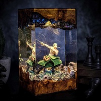 Lampe en résine micro-paysagère Zoro à trois lames, best-seller transfrontalier, avec figurine à fumée bleue lumineuse, comme veilleuse d'ambiance