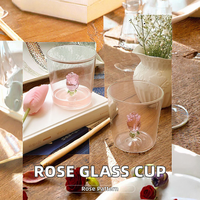Tasse à thé féerique de luxe exquise avec anse, en verre à motif de rose tridimensionnel, pour usage domestique, avec soucoupes à thé au lait