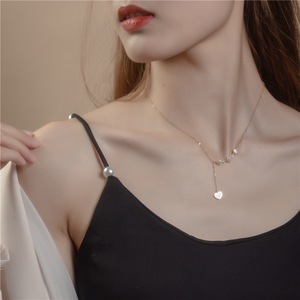 Collar de Perlas de Agua Dulce Naturales, Simple y Hermoso, con Cadena Clavicular Ajustable con Forma de Corazón de Durazno y Fritillaria Blanca, Inspirado en las Hadas - Product Image 3