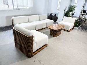 Ensemble de canapés de luxe en teck naturel au design nordique canapé en bois massif de jardin mobilier d'hôtel d'extérieur table et chaises longues - Product Image 5