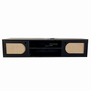Meuble TV flottant <span class=keywords><strong>en</strong></span> <span class=keywords><strong>rotin</strong></span> fixé au mur, centre de divertissement flottant, console multimédia moderne meuble TV flottant sous <span class=keywords><strong>étagère</strong></span> TV - Product Image 1
