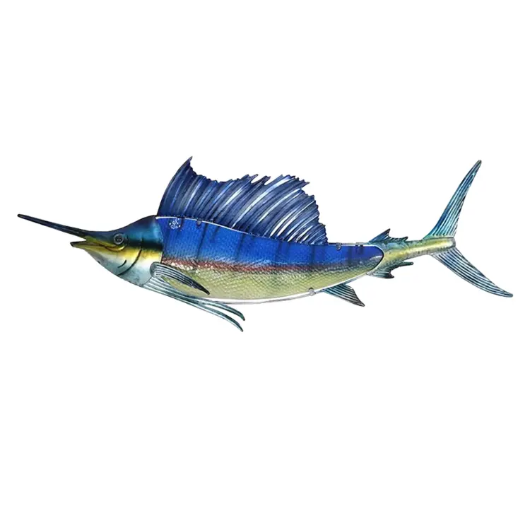 Home Living Room Hanging Sculptures Large 3d Modern Glass Nature Fish Metal Decoration Sculptures Wall Art