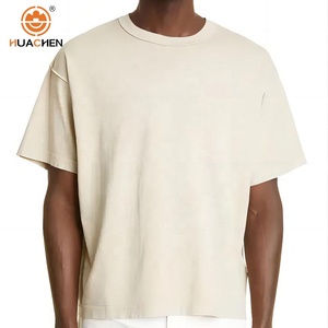 HUACHEN 2025 Venta al por Mayor de Fábrica, Camiseta Personalizada de Algodón de Punto con Cuello Grueso, Corte Holgado, Lisa, Blanca/Negra para Hombre - Product Image 3