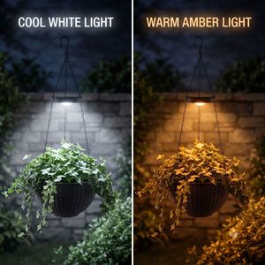 Lampe solaire suspendue pour pot de fleurs 2611, lumière blanche froide, ambre chaud, étanche, lampe de jardin - Product Image 1