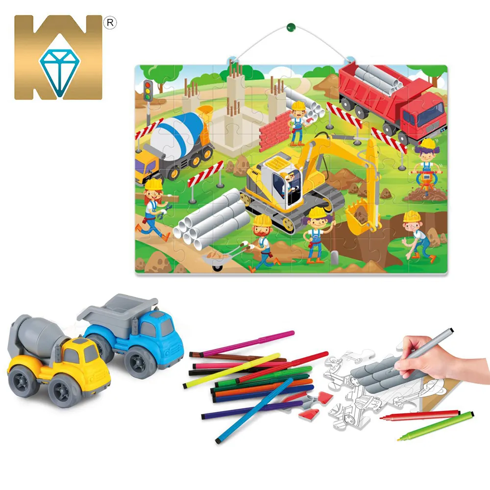 <span class=keywords><strong>Игрушки</strong></span> KUNYANG, бумажная карта, обучающая игрушка «сделай сам», цветной рисунок, пустые головоломки с инерционным автомобилем для детей