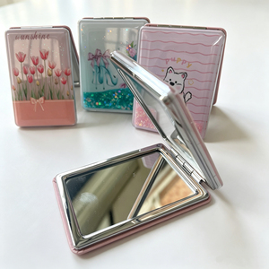 Specchio da Trucco Mini Portatile a Doppia Faccia con Borsa per il Trasporto, Colori Nero, Bianco e Rosa, per Viaggi, Personalizzabile con Logo - Product Image 3