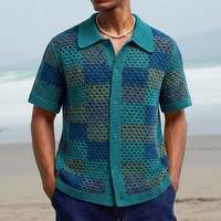 Outdoor Casual Tartan-Design Durchbrochenes Gestricktes Herren-T-Shirt Europäisch-Amerikanischer Handgehäkelter Atmungsaktiver Strick-Herren-Cardigan