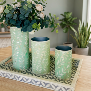 Juego de macetas y jarrones pequeños de alta calidad, ecológicos, con incrustaciones de hueso y logotipo grabado a mano, diseño floral clásico, para suelo o colgar, en stock. - Product Image 2