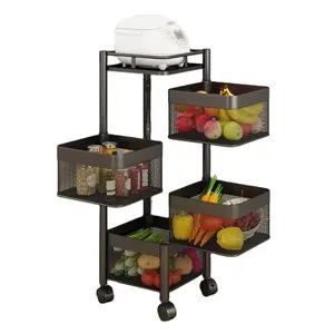 BOCHENG Cozinha Rotativa Prateleiras De Armazenamento Rack 5-Tier Metal Multi Camada Removível Cesta Prateleira Organizador Rolando Rodas