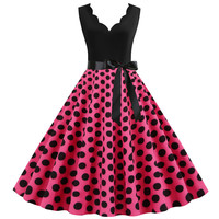 Robes d'été rétro pour femmes, style Audrey Hepburn des années 50 et 60, rockabilly, col en V, à pois, nœud, pin-up, robe de bal, robe de soirée, grande taille, vestidos