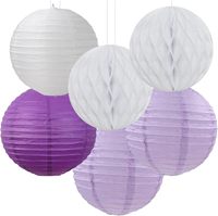Décorations de fête violet-blanc lavande – Guirlandes, lanternes en papier, éventails, pompons pour anniversaire de femme ou de fille, mariage, fiançailles, enterrement de vie de jeune fille