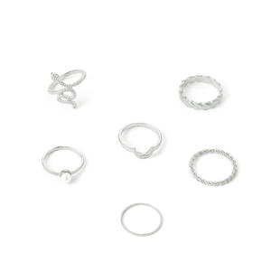 Juego de Anillos de 6 Piezas Marilyn Moderno de Aleación Estilo Europeo Americano con Forma de Serpiente, Media Luna y Perla, Combinación Unisex para Mujer - Product Image 5