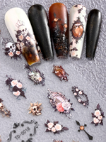 Autocollants 5D gothiques en forme de rose, adhésifs souples en relief pour nail art, style sombre 2025, autocollants DIY gothiques pour ongles, enveloppes d'ongles en forme de cœur