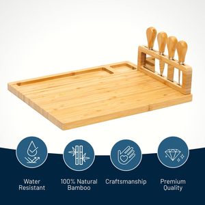 Wholesale <b>Large</b> Wood Eco Friendly Custom Logo Wooden Bamboo Charcuterie Platter and Serving Cheese Board Set With 4 Knife Set - Product Image 2