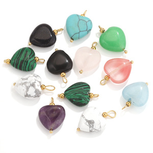 For SPC70-17 <b>Heart</b> Gemstone Charms | Stainless Steel Gold Bail Trendy DIY Jewelry Making Pendant - Product Image 1