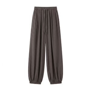 Pantalon Harem Femme Rayé en Satin Taille Haute Élastique Ample Coupe Large Longueur Cheville Décontracté Été - Product Image 1
