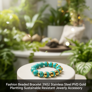 Fashion <b>Beaded</b> <b>Bracelet</b> 316L Stainless Steel PVD <b>Gold</b> Plating Sustainable Resistant Jewelry Accessory - Product Image 3