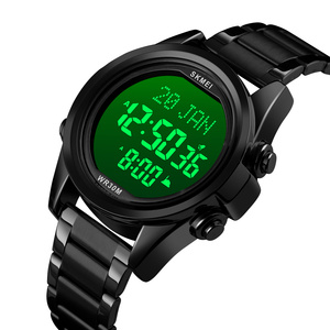 <span class=keywords><strong>SKMEI</strong></span> <span class=keywords><strong>1667</strong></span> montre numérique musulmane pour hommes Qibla boussole alarme multidirectionnelle étanche bande en acier inoxydable prêt Stock commande en gros - Product Image 5