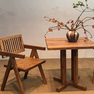 Juego de Mesa de Comedor de Madera Maciza Estilo Wabi Sabi, Muebles Vintage para Cafetería y Restaurante, Mesa Redonda y Cuadrada - Product Image 1