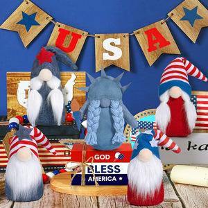 Gnomo Patriótico Hecho a Mano para el Día de <span class=keywords><strong>la</strong></span> Independencia, Decoraciones <span class=keywords><strong>del</strong></span> 4 de Julio, Gnomo con Bandera Americana para Adorno de Mesa en Fiestas en Casa - Product Image 1