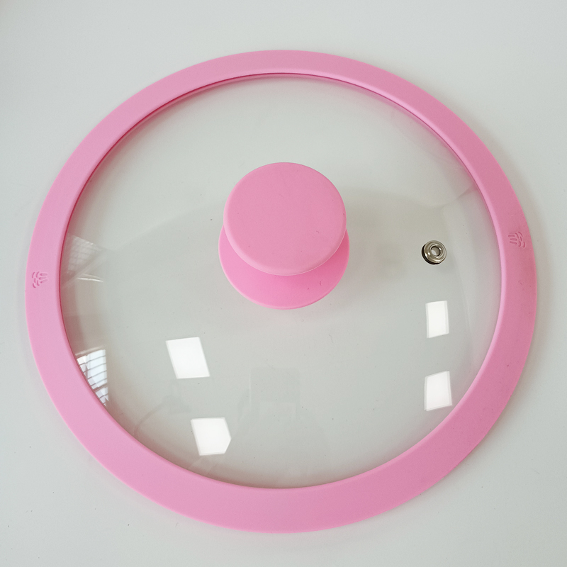 Pink silicone rim glass lid