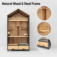 USMILEPET Villa pour chat en bois de luxe de grande taille, multi-niveaux, avec balcon, griffoir en sisal, roues, tiroir de rangement, cage pour chat, maison pour chat