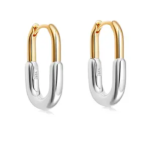 Fashion New Arrival Jewelry 925 Sterling Silver Gold Plated Minimalist U-Shape Hoop Earrings For women