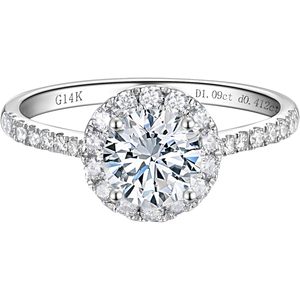 แหวนหมั้นเพชร SGARIT Halo ทองคำขาว 14k ประดับเพชรด้านข้าง 0.5 ถึง 2.5 กะรัต รับรองโดย IGI เพชรทรงกลมเจียระไนแบบบริลเลียนท์ที่เพาะเลี้ยงในห้องปฏิบัติการ - Product Image 1