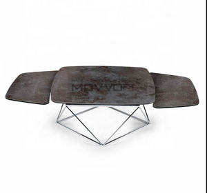 New Italian Design Tri-synchronous Motion <strong>Expanding</strong> Marble Glass <strong>Coffee</strong> <strong>Table</strong> with Stainless Steel Base - Product Image 3