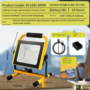 800W ha condotto il riflettore 90LED luce da lavoro portatile telecomando ricaricabile impermeabile IP65 luci di inondazione all'aperto - Product Image 4