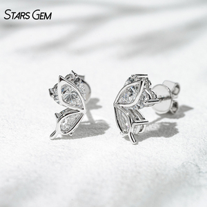 Starsgem 1.1ct 5*5mm Heart Cut Lab Grown Diamond Vintage Butterfly Design 18K White Gold Diamond Stud Earrings - Product Image 1