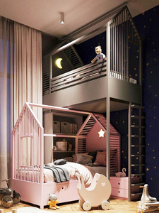 Lit superposé décalé en forme de maison d'arbre minimaliste, lit discret pour frère et sœur dans les petits appartements - Product Image 1