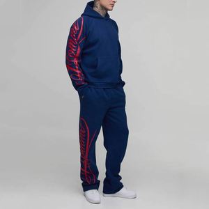 Ensemble de survêtement deux pièces pour homme, personnalisé, avec impression verticale 'Navy Red' sur les manches du sweat à capuche et du pantalon de survêtement - Product Image 4