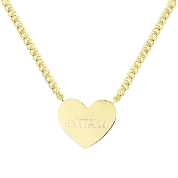 Gargantilla de corazón chapada en oro, collar de acero inoxidable grabable, colgante de corazón personalizado en blanco