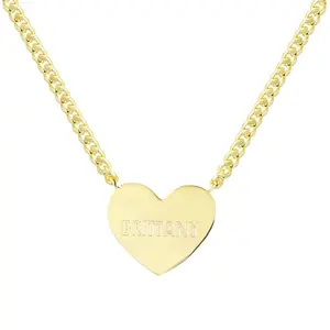 Gold Plated Heart Choker Necklace Stainless Steel Engravable Blank Custom Heart Pendant Necklace