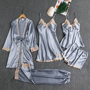Groothandel 5 Stuks Plus Size Nachtjaponnen Sexy Nachtkleding Pak Kant Satijnen Nachthemd Voor Vrouwen Set Seks Slaap Kleding Zachte Zijden Pyjama - Product Image 5