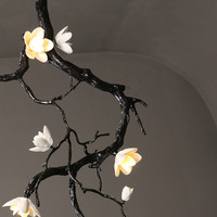 Candelabro de rama de cobre de lujo, lámpara de techo de flores de cerámica negra para Loft, sala de estar, comedor, luces colgantes para Decoración