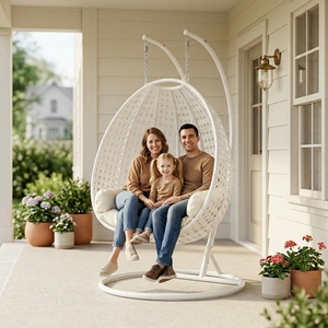 Sillón Colgante Tipo <span class=keywords><strong>Huevo</strong></span> Resistente para Dos Personas, <span class=keywords><strong>Columpio</strong></span> de Mimbre Extra Grande con Soporte, Carga Máxima 600 lb, Muebles de Patio para Negocios - Product Image 2