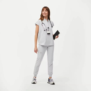 Ensemble d'uniformes médicaux tricotés sur mesure à col mandarin pour femmes, coupe classique, avec pantalon cargo et blouses d'infirmière - Product Image 5