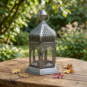 Lanterne en métal marocaine, porte-bougie décoratif en verre, décoration de table pour Ramadan et Eid, décoration de la maison - Product Image 1