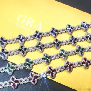 Yingtuo Bijoux Hip Hop Bijoux Coloré Moissanite Glacé S925 <span class=keywords><strong>Argent</strong></span> Cubain Trèfle <span class=keywords><strong>Bracelet</strong></span> Moissanite Chaîne - Product Image 2