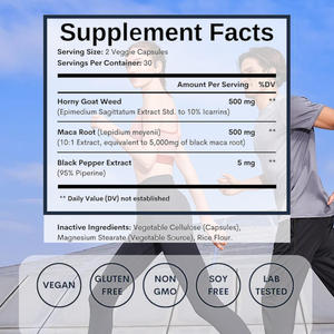Cápsulas de Extrato de Maca e Erva de Cabra Orgânica para Homens e Mulheres Adultos, Proporcionando Energia e Crescimento Muscular, 120 Cápsulas - Product Image 2