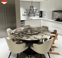 Meubles en pierre naturelle personnalisés de luxe modernes, table à manger ronde en marbre Calacatta Viola de haute qualité avec base cannelée