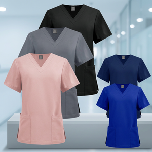 Custom Logo Eco-Friendly High Quality Woven Polyester Spandex Seamless Fusing Chest Pocket V-Neck Scrubs Top Nurse Women Uniform - Product Image 3