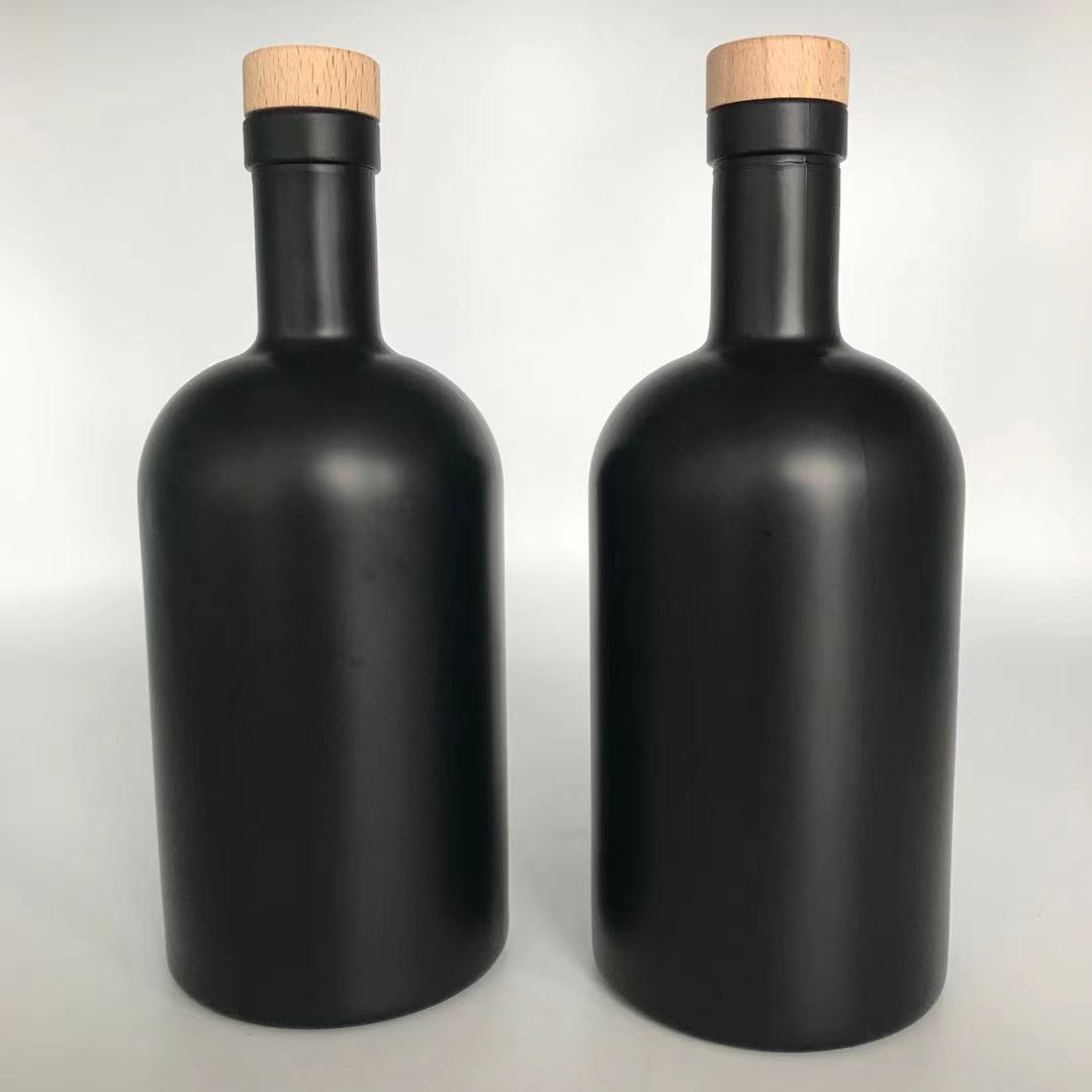 500ml round shape matte black glass wine bottles with cork lid OEM color and logo manufacturer glass bottle
