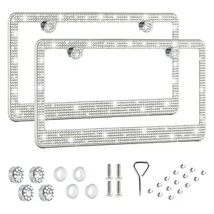 White Bling License Plate Frame Sparkly Stainless Steel Rhinestone License Plate Holder Glitter Crystal License Plate Cover